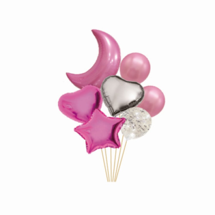 Комплект 7 балона MP Mirific Party, Латекс, Металик/Розов