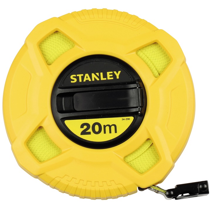 Ruleta 20m cu banda din fibra de sticla Stanley 0-34-296, maner pliabil pentru depozitare, carcasa ABS de inalt impact, dimensiune: 20 m