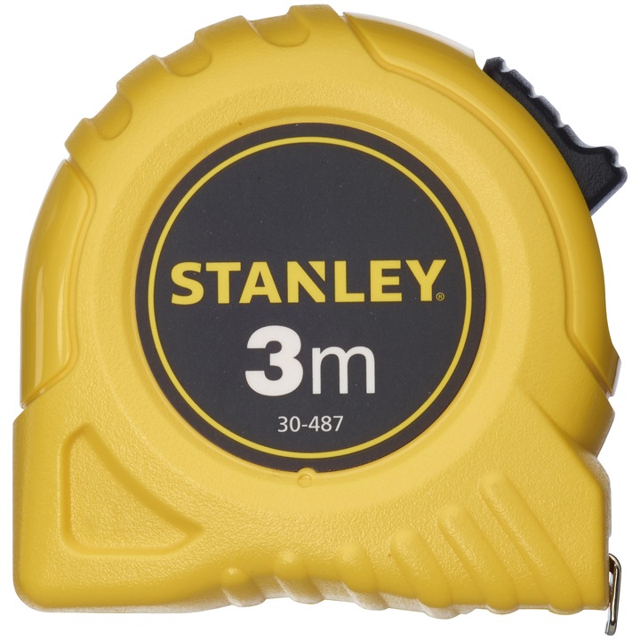 Ruleta 3 m Stanley 0-30-487 clasica, latime 12.7mm, banda metalica acoperita cu lac rezistent la abraziune, curbata pentru durabilitate, include clema de prindere la curea si carlig glisant pentru masuratori precise
