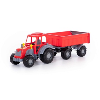Tractor Polesie - Altay, cu remorca, rosu, 59x17x18cm Tractor Polesie - Altay, cu remorca, rosu, 59x17x18cm