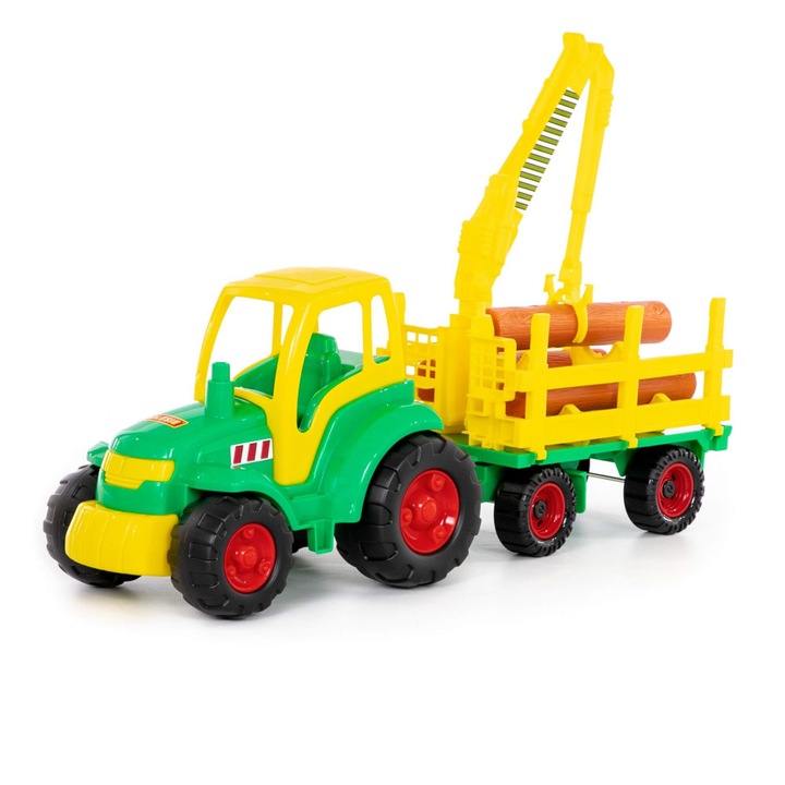 Polesie Traktor - Champion, pótkocsival és fával, zöld, 68 x 22 x 26 cm