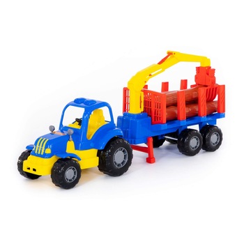 Tractor Polesie - Hardy, cu remorca si lemne, albastru, 48 x 13 x 20 cm Tractor Polesie - Hardy, cu remorca si lemne, albastru, 48 x 13 x 20 cm