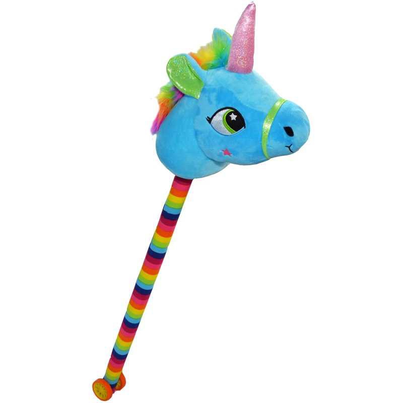 Jucarie de plus Roben Toys - Unicorn cu baston pentru calarit, cu sunete, albastru, 80 cm