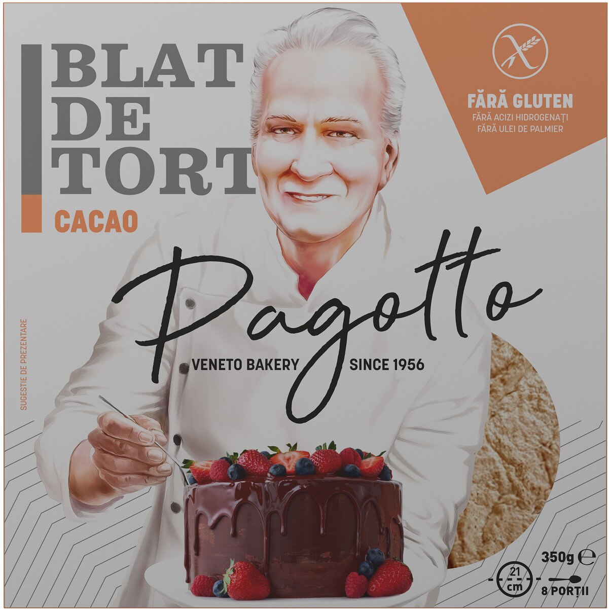 Blat de tort cacao fara gluten Pagotto, 350g