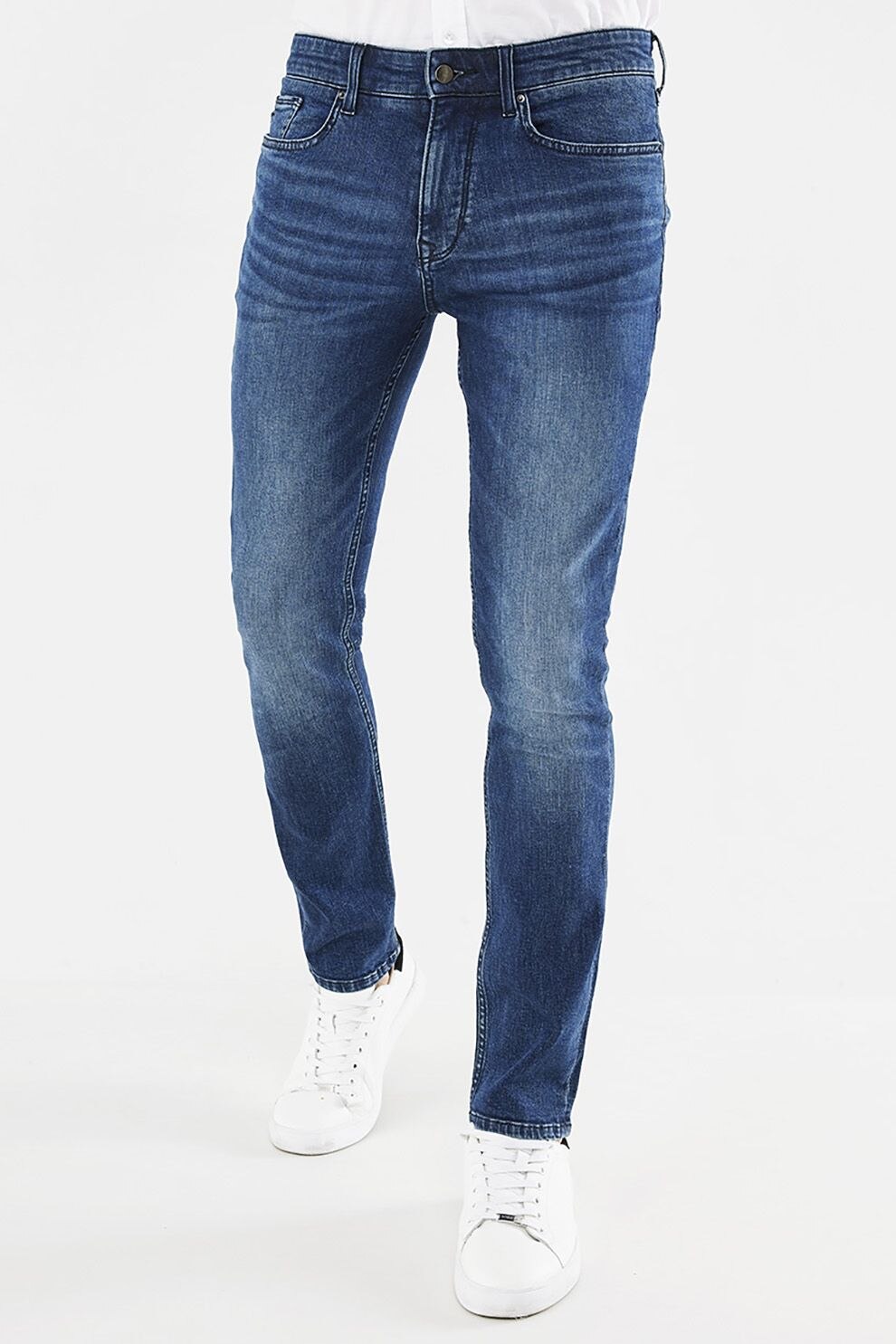 Mexx, Blugi cu aspect decolorat Logan, Albastru inchis