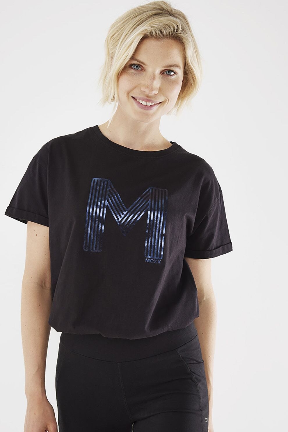 Mexx, Tricou de bumbac organic cu imprimeu logo, Negru