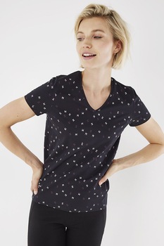 Mexx, Tricou cu imprimeu si decolteu in V, Negru Mexx, Tricou cu imprimeu si decolteu in V, Negru