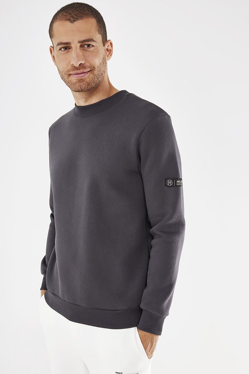 Mexx, Bluza sport cu decolteu la baza gatului, Gri antracit