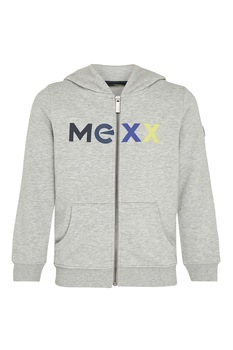 Mexx, Hanorac cu fermoar si imprimeu logo, Gri deschis melange Mexx, Hanorac cu fermoar si imprimeu logo, Gri deschis melange