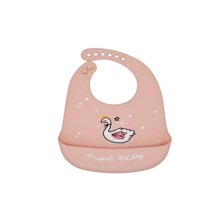 Baveta din silicon moale, BabyCloud, Lebada, Roz
