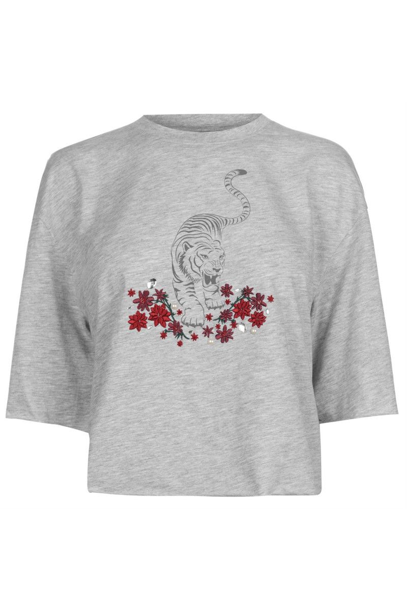 Tricou dama Golddigga Tiger, Bumbac, Gri, S