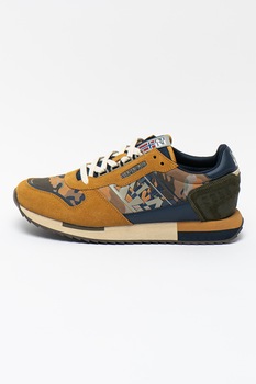 Napapijri, Pantofi sport de piele si material textil Virtus, Ocru/Gri inchis Napapijri, Pantofi sport de piele si material textil Virtus, Ocru/Gri inchis