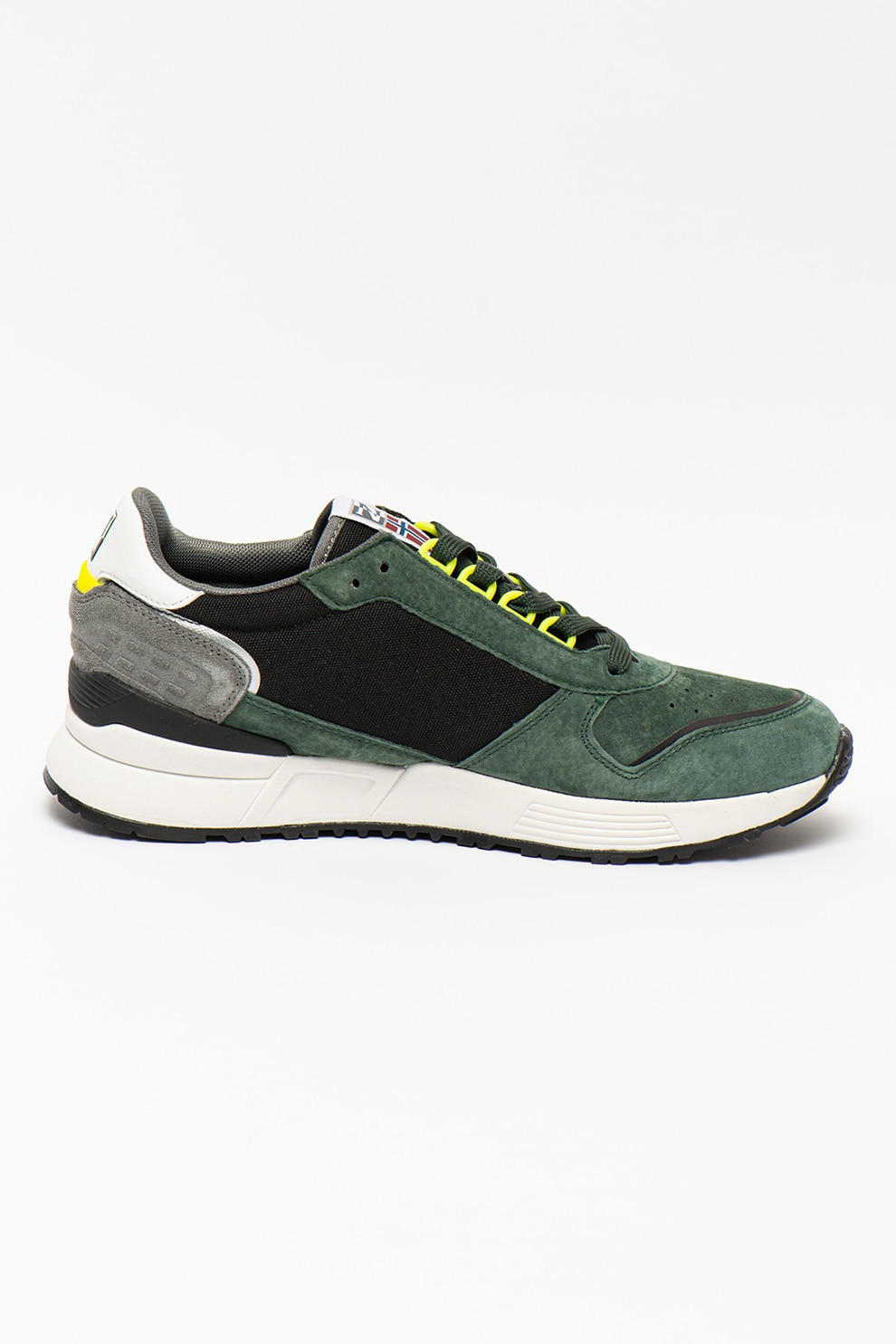 Napapijri, Pantofi sport cu insertii de piele intoarsa Sparrow, Verde/Negru/Alb