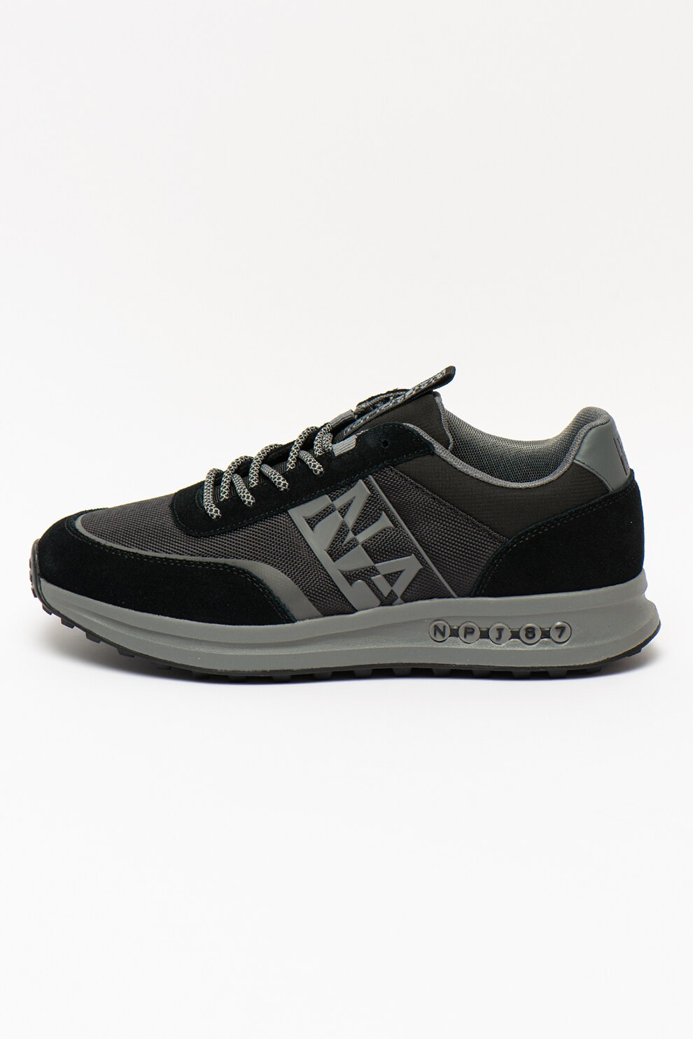 Napapijri, Pantofi sport low-top cu garnituri de piele intoarsa Slate, Negru/Gri antracit
