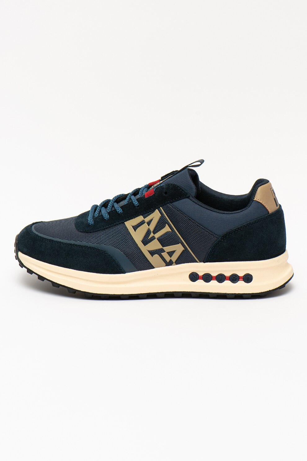 Napapijri, Pantofi sport low-top cu garnituri de piele intoarsa Slate, Bleumarin inchis/Maro camel