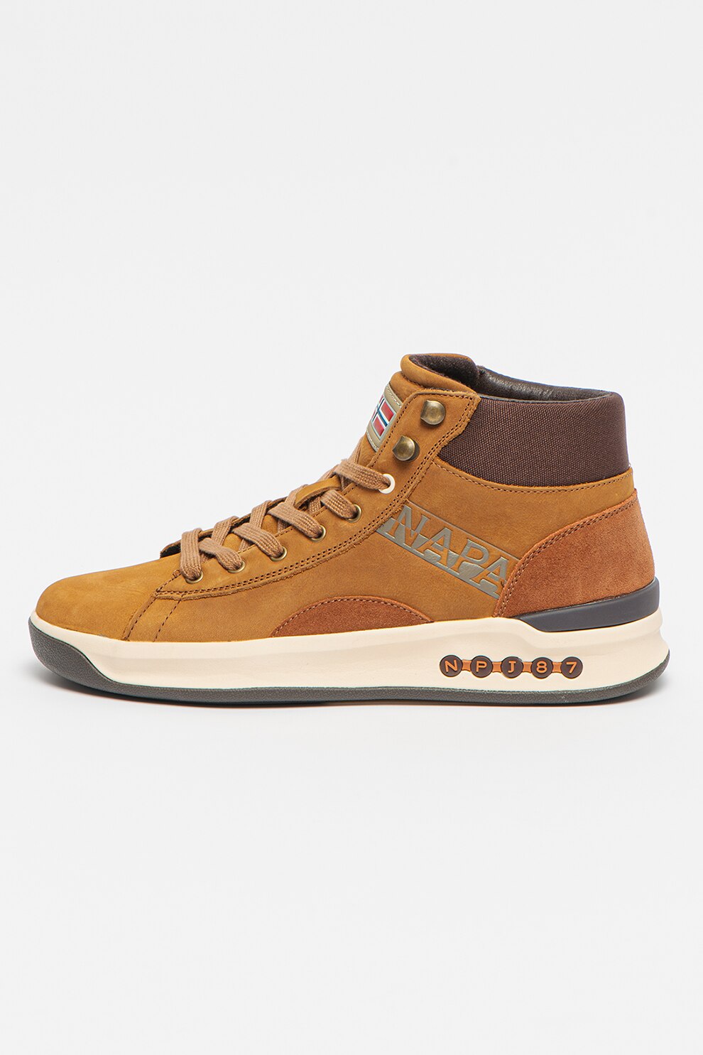 Napapijri, Pantofi sport mid-high de piele Egret, Maro caramel/Maro scortisoara