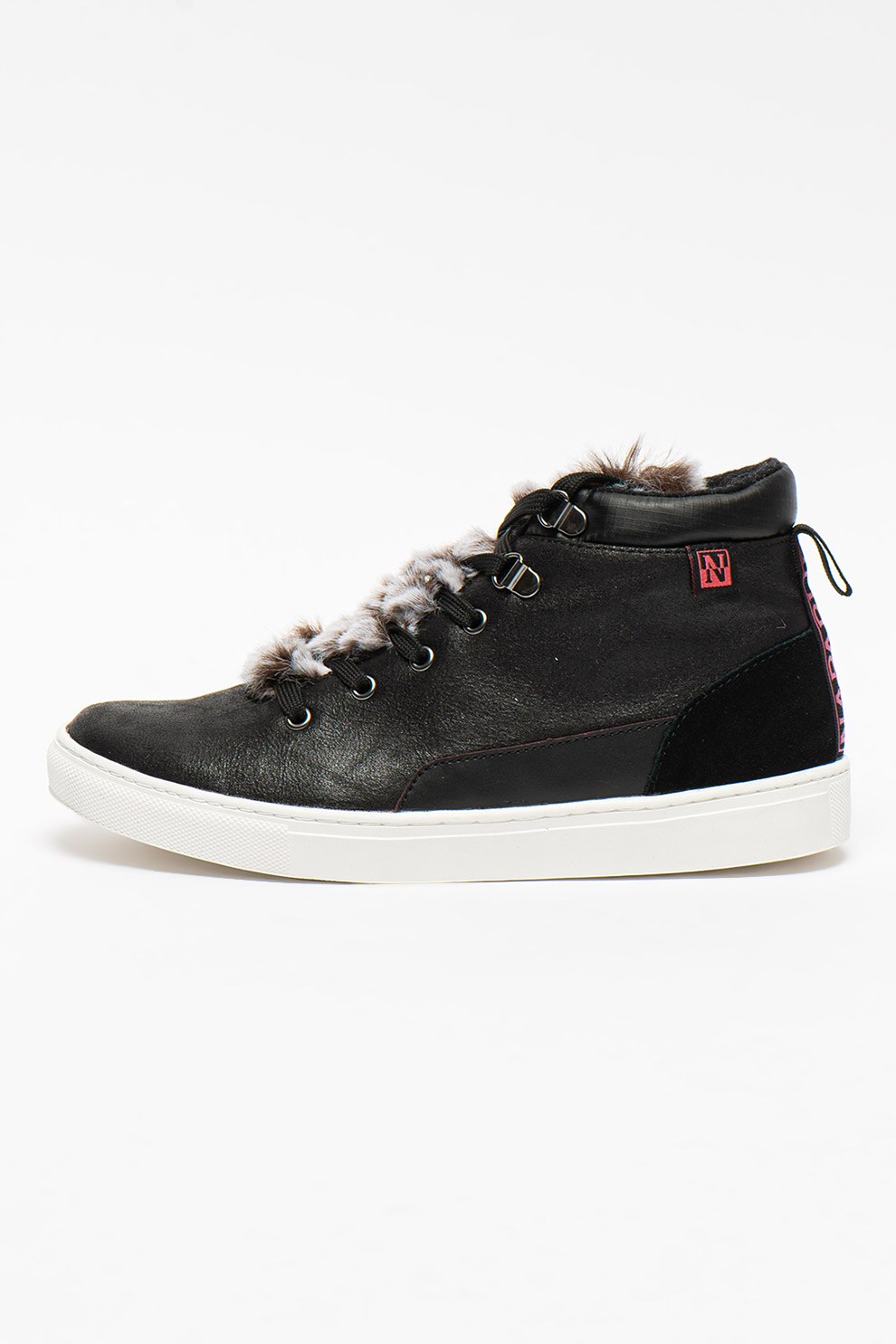 Napapijri, Pantofi sport high-top cu detalii de blana sintetica Willow, Negru