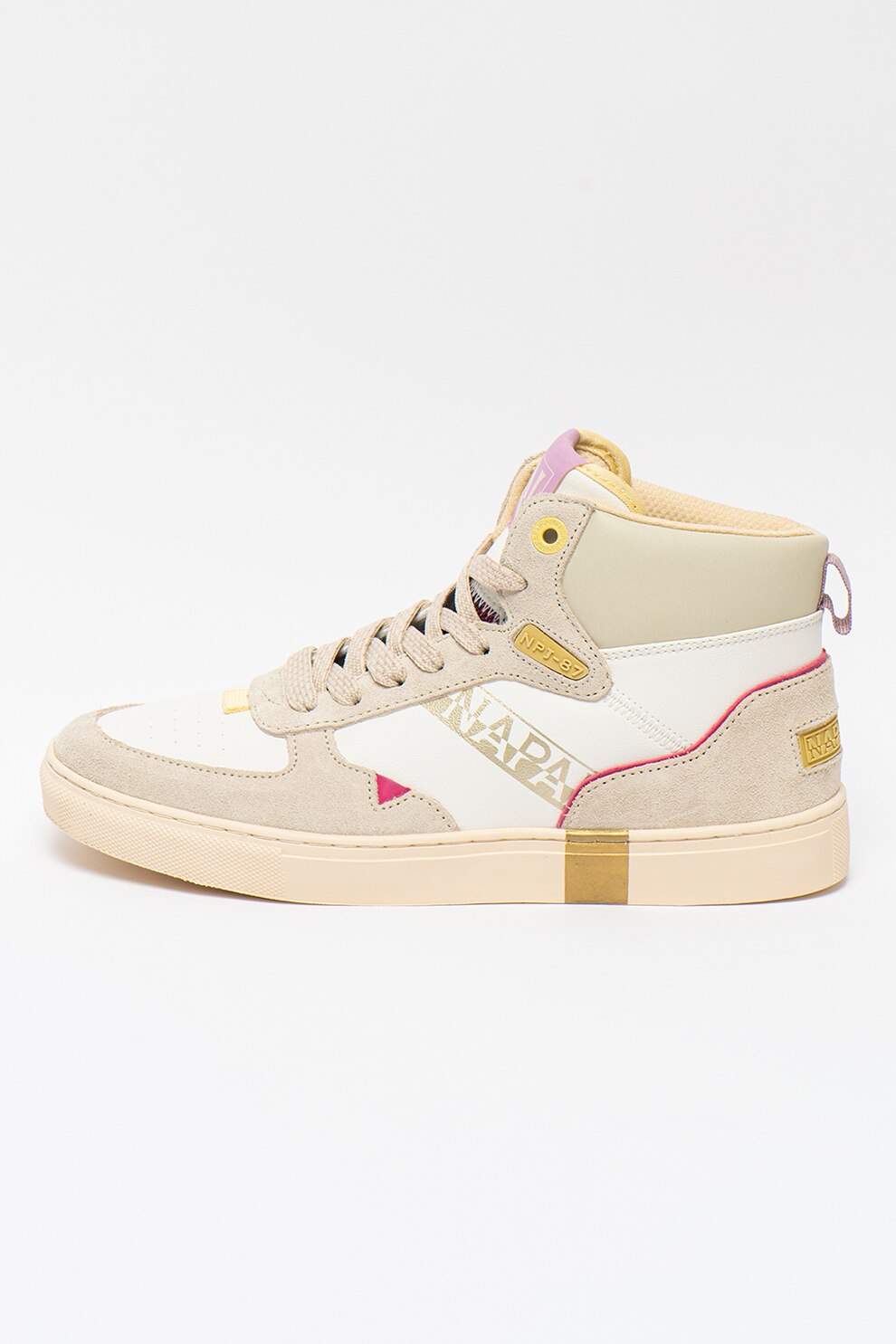 Napapijri, Pantofi sport inalti cu insertii de piele intoarsa Willow, Alb/Gri deschis