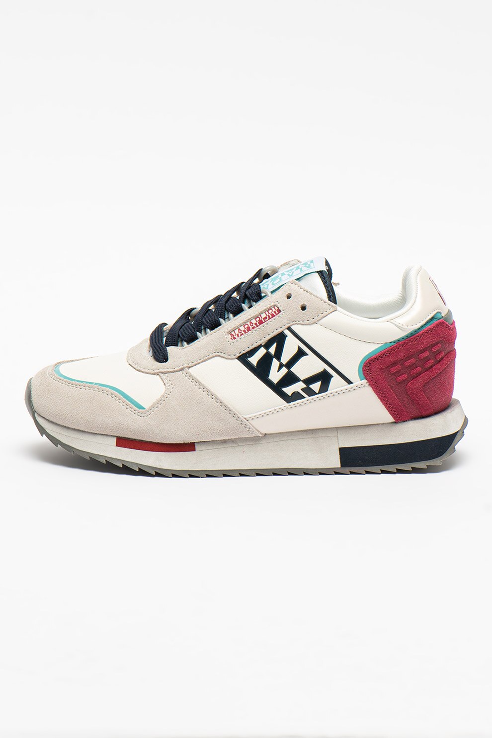 Napapijri, Pantofi sport din piele cu model colorblock Vicky, Alb/Gri/Rosu Bordeaux