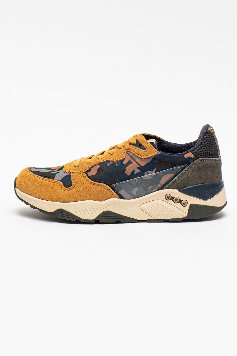 Napapijri, Pantofi sport cu garnituri din piele intoarsa si model Gray, Mao camel/Bleumarin/Gri