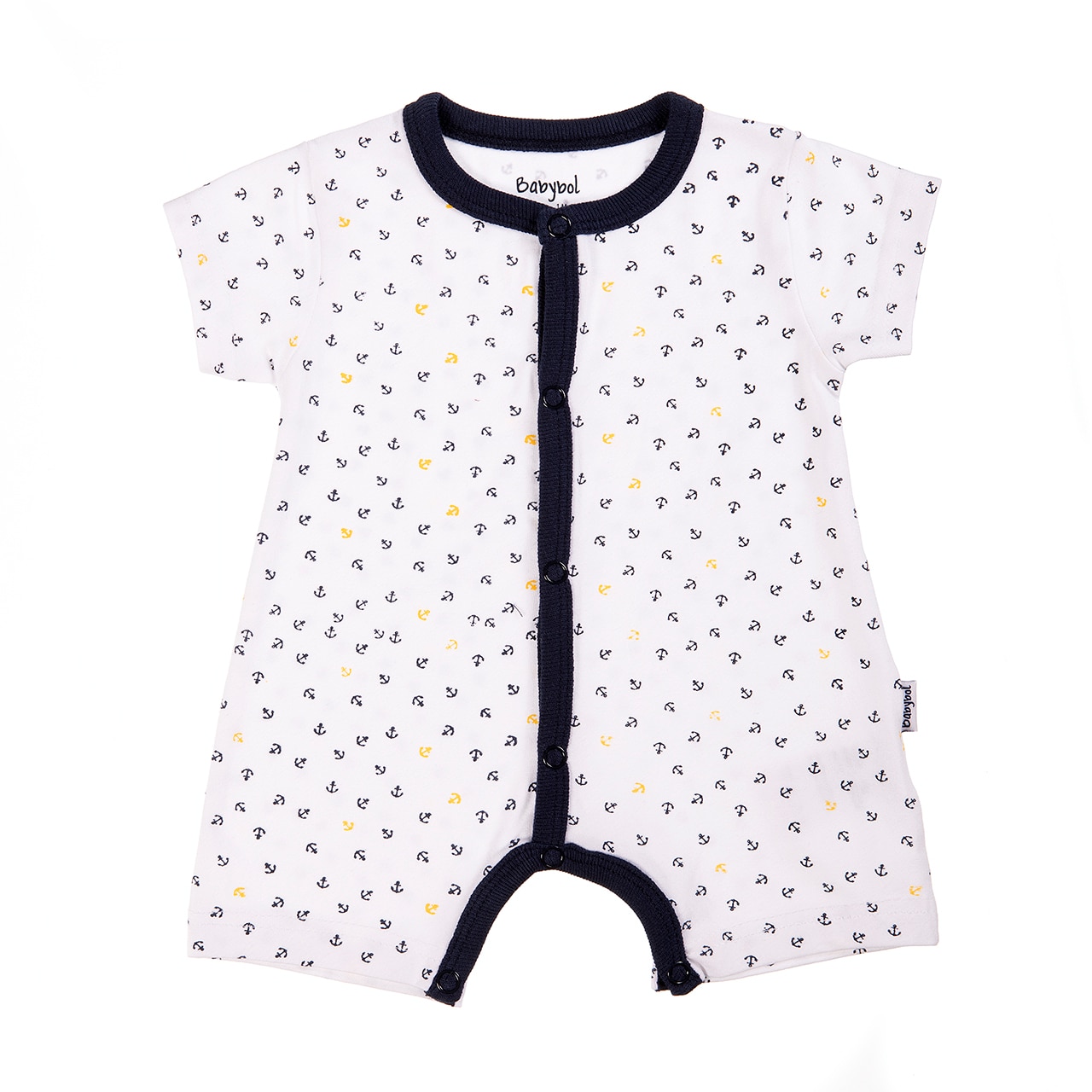 Salopeta nou nascut Babybol, maneca scurta, imprimeu ancore, alb/albastru, 24 luni, 92 cm