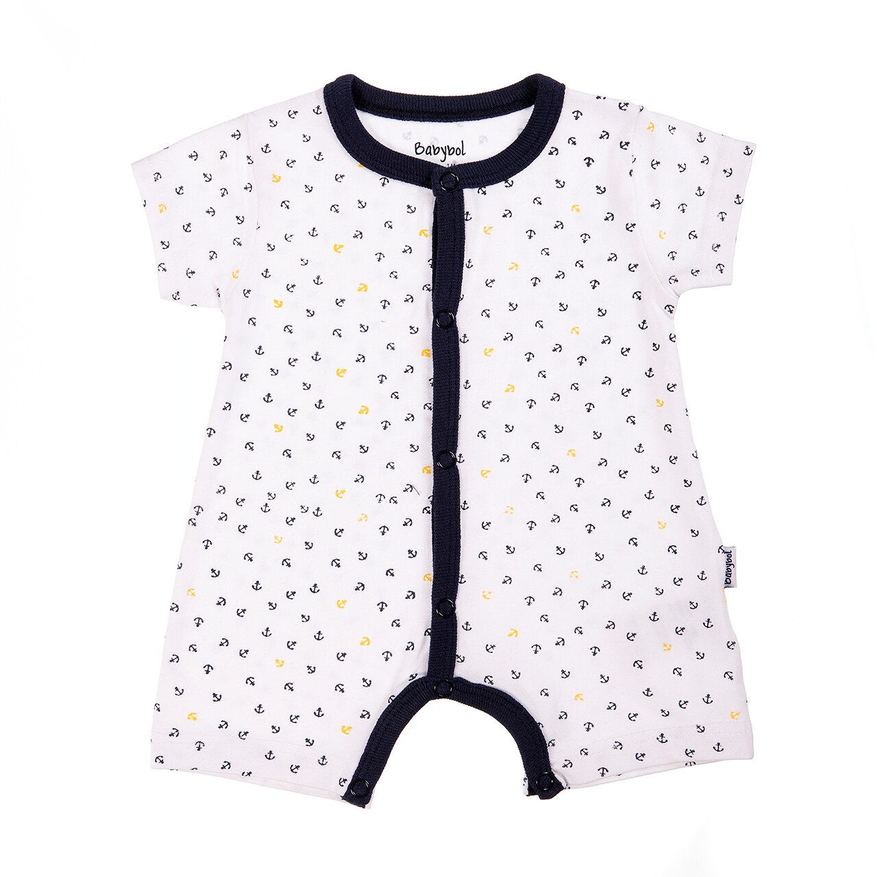 Salopeta nou nascut Babybol, maneca scurta, imprimeu ancore, alb/albastru, 6 luni, 68 cm