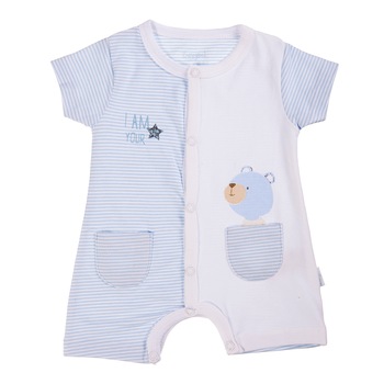 Salopeta nou nascut Babybol, maneca scurta, imprimeu ursulet, alb/blue, 9 luni, 74 cm Salopeta nou nascut Babybol, maneca scurta, imprimeu ursulet, alb/blue, 9 luni, 74 cm