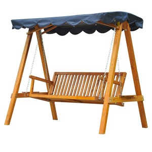 Leagan balansoar cu baldachin Outsunny, 3 locuri, Lemn, Capacitate 360 kg, 200 x 130 x 185cm, Maro