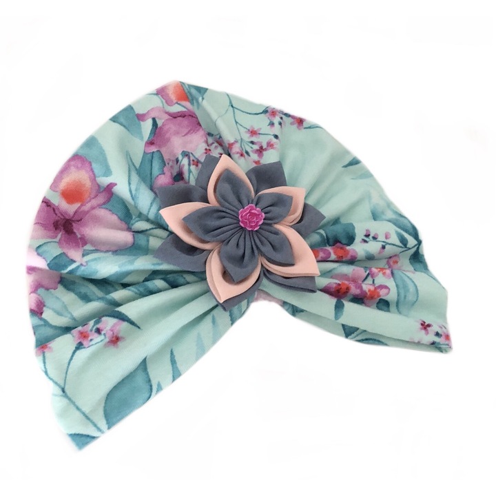Turban imprimeu floral bleu cu floare 4-6 luni