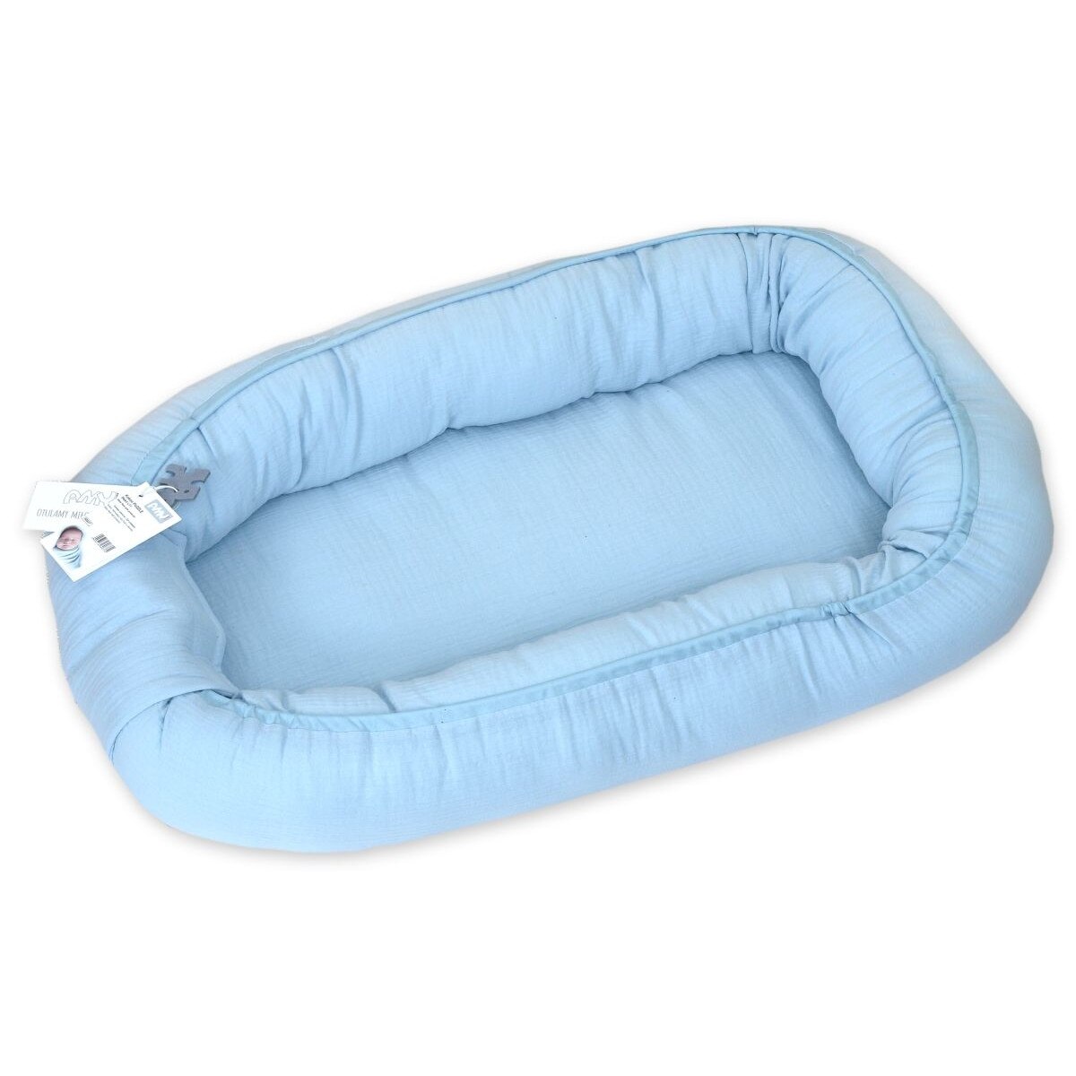 Babynest pentru bebelusi, din bumbac, Puzzle Muslin, 70 x 45 cm, Albastru, Amy