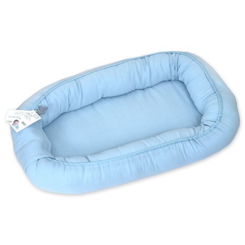 Babynest pentru bebelusi, din bumbac, Puzzle Muslin, 70 x 45 cm, Albastru, Amy Babynest pentru bebelusi, din bumbac, Puzzle Muslin, 70 x 45 cm, Albastru, Amy