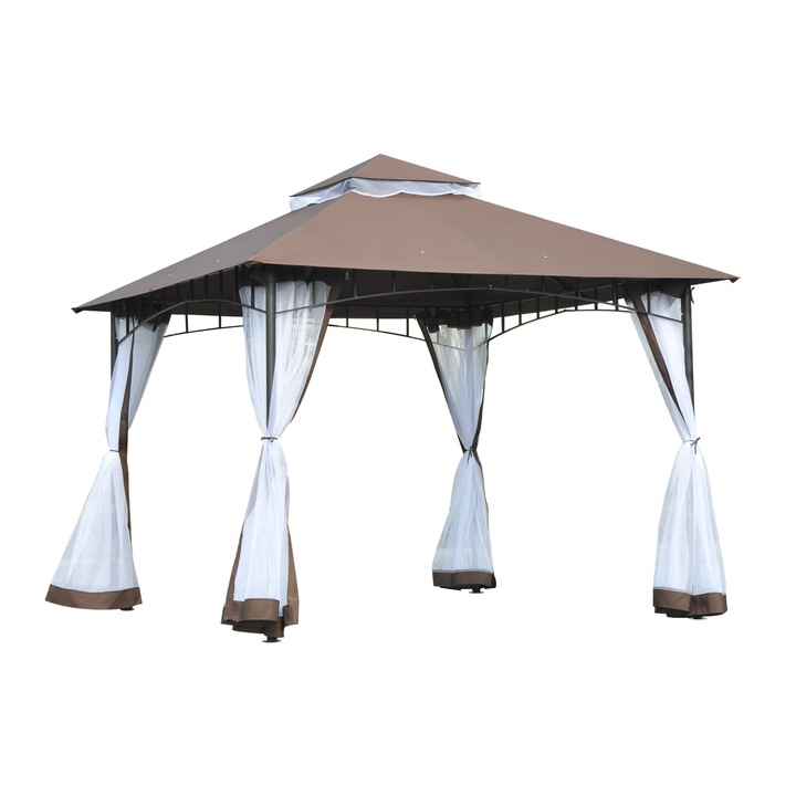Outsunny pavilon, 295x295cm, szúnyogháló, fém / poliészter, fehér / barna