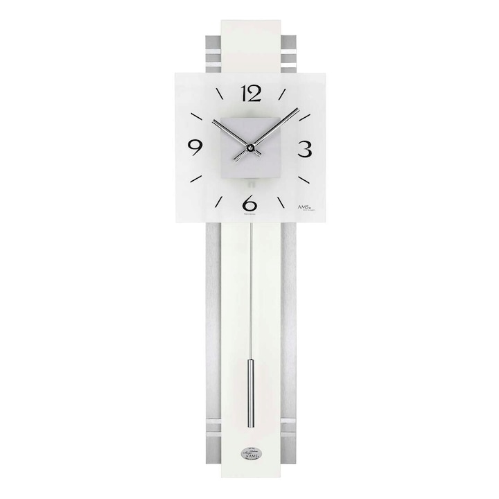 Стенен часовник AMS 7302, кварцов, прозрачен, аналогов, модерен