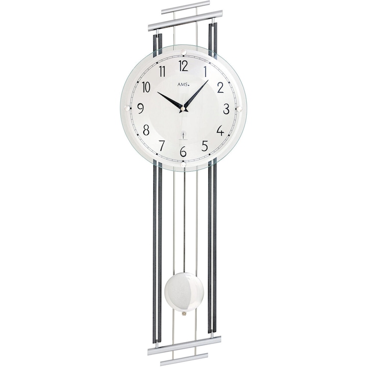 Стенен часовник ams 5314, кварцов, сребърен, аналогов, модерен