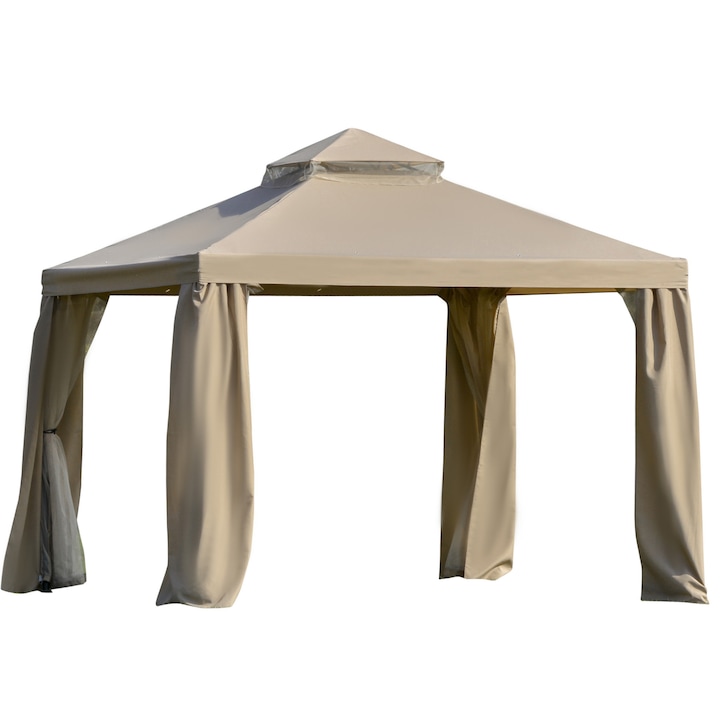 Outsunny pavilon sátor / pavilon, oldalsó panel, 3x3m, fém / poliészter, kaki zöld
