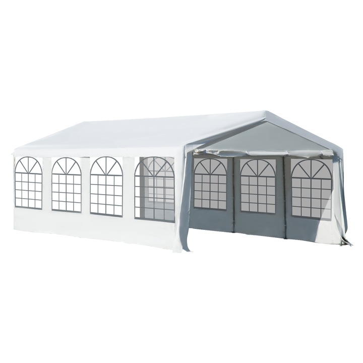 Outsunny pavilon kerti sátor / pavilon, vízálló, acél / polietilén, 8x4x2,8 m, fehér