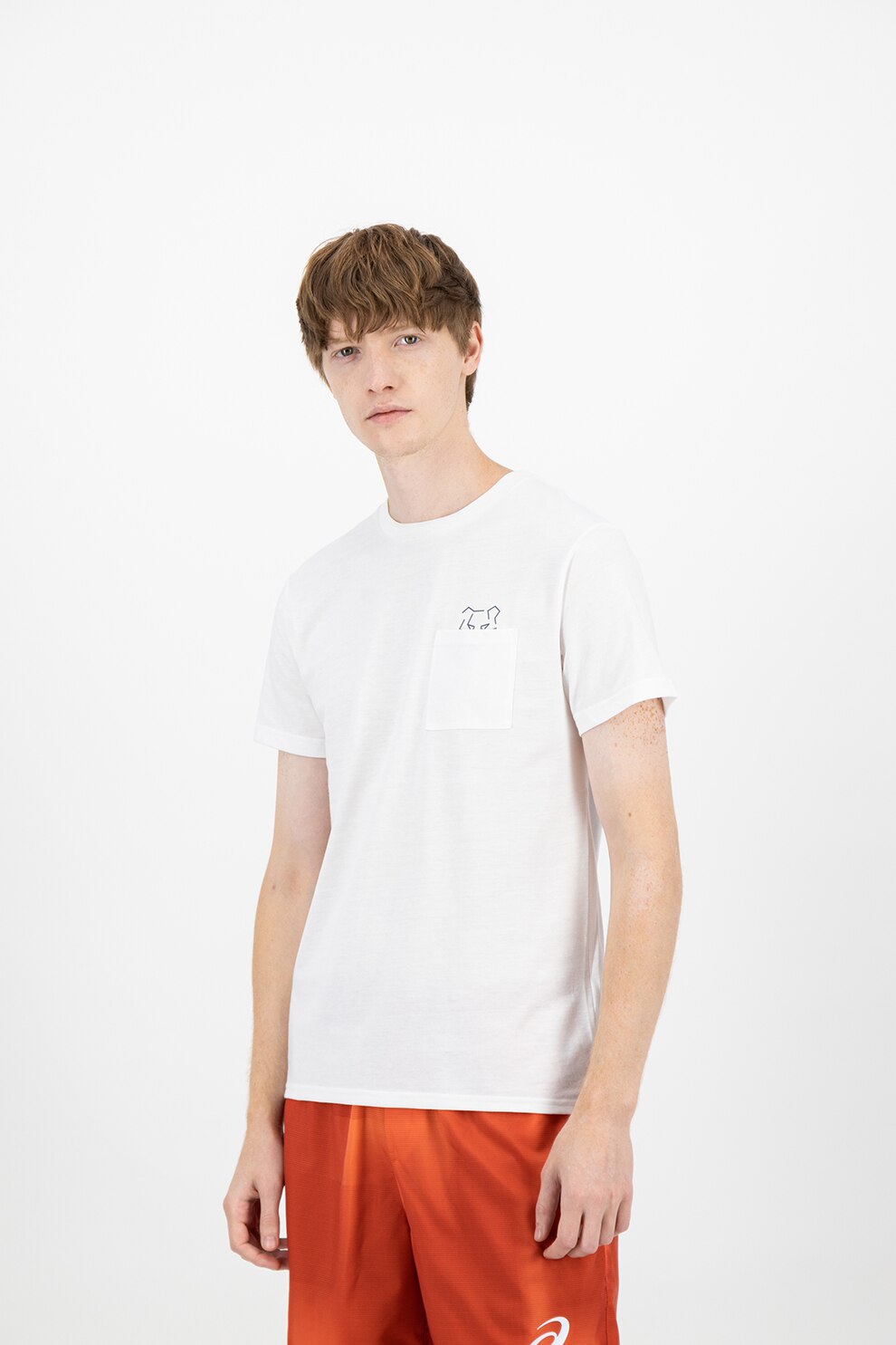 Asics, Tricou cu decolteu la baza gatului si buzunar pe piept, Alb