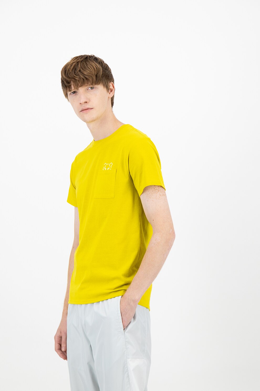 Asics, Tricou cu decolteu la baza gatului si buzunar pe piept, Galben mustar