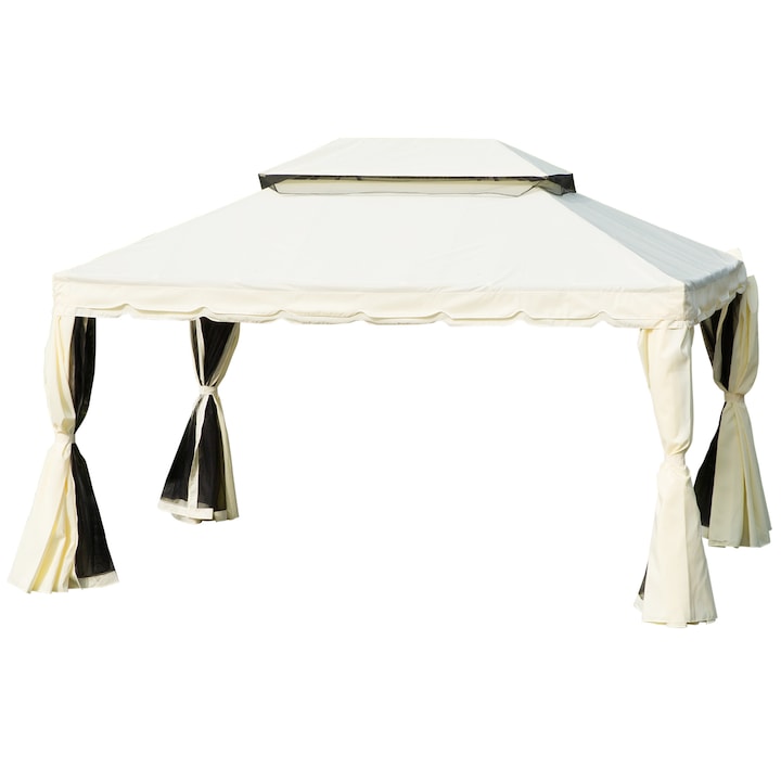 Outsunny Garden pavilon, oldalsó háló, acél / poliészter, 2,9x3,9m, krém / fehér