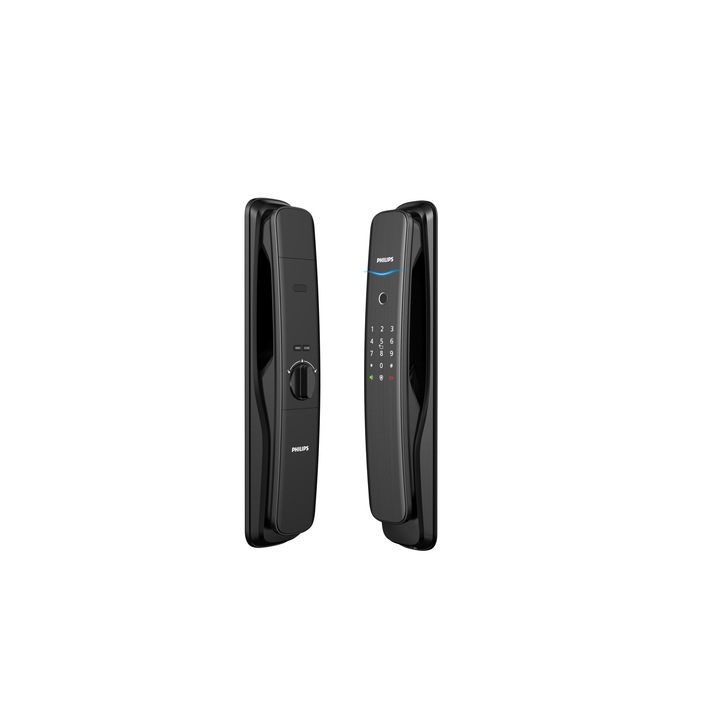 Цифрова WiFi Смарт брава с пръстов отпечатък Philips DDL702E Push-Pull, черен