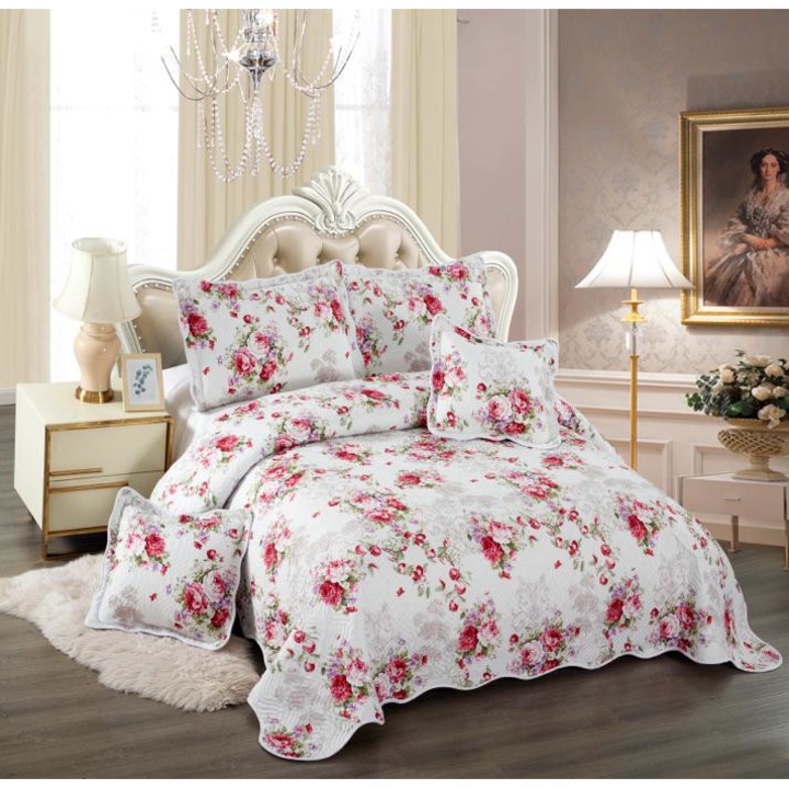 Покривало за двойно легло, 100% памук, 5 части, 230 х 250 см, цветя