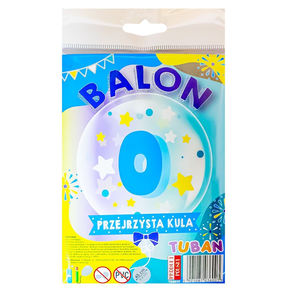 Balon transparent TUBAN, Cifra 0 albastru, Robentoys