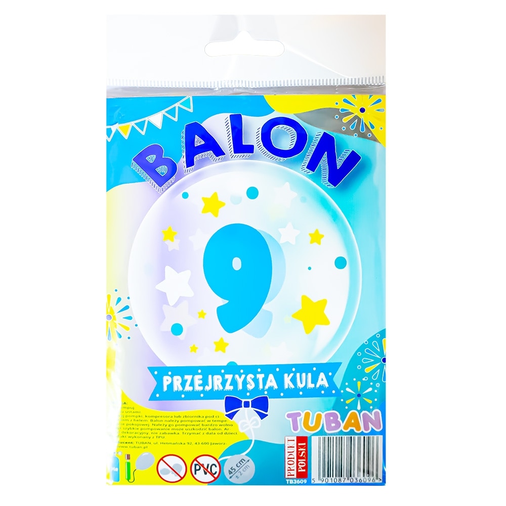 Balon transparent TUBAN, Cifra 9 albastru, Robentoys