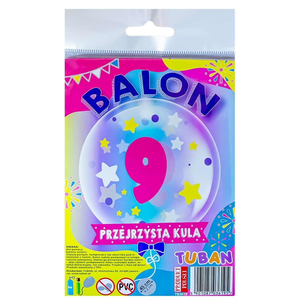 Balon transparent TUBAN, Cifra 9 roz, Robentoys