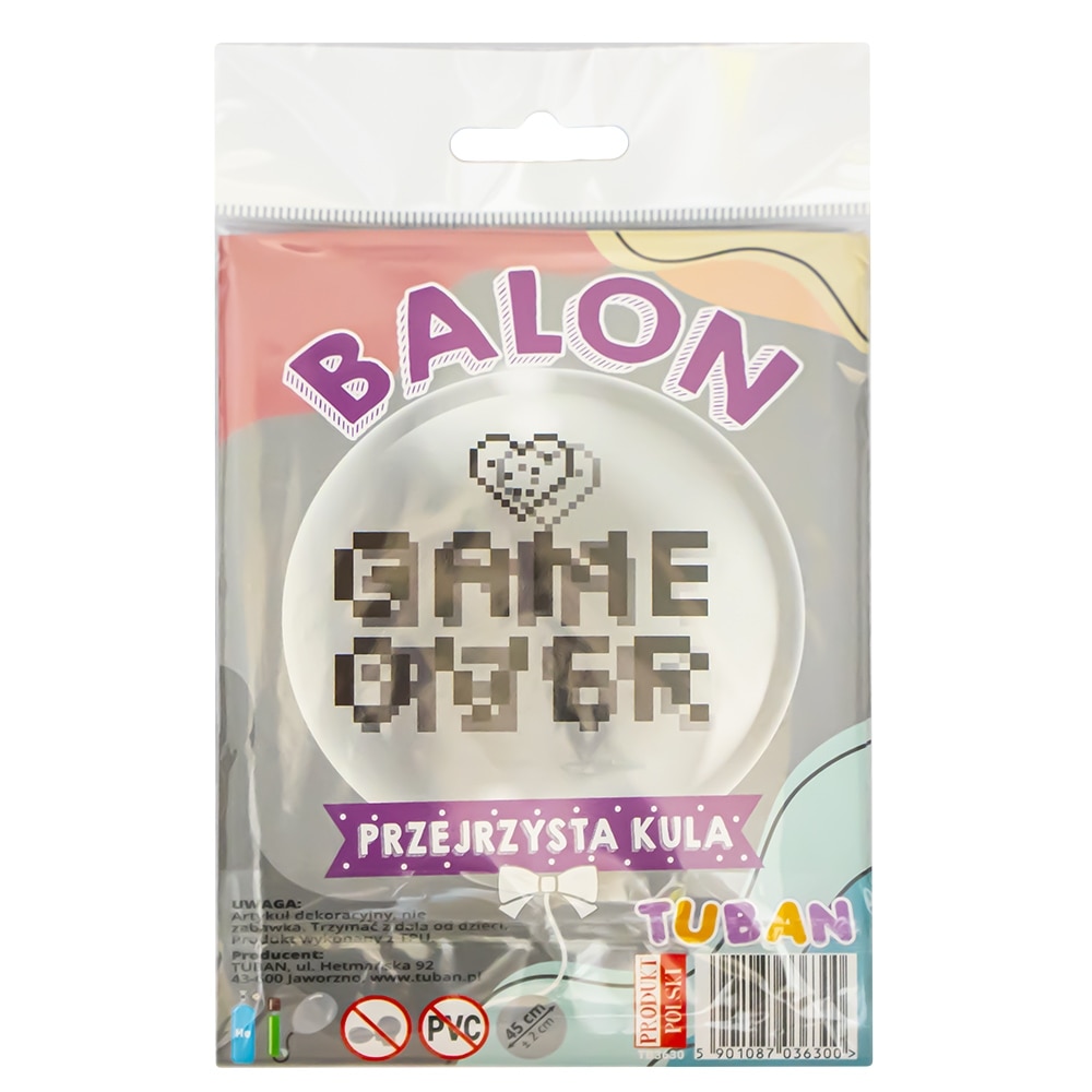 Balon transparent TUBAN, diametru 45 cm, Game Over, Robentoys