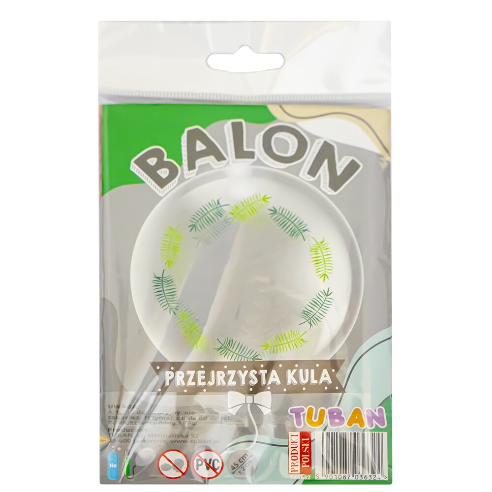 Balon transparent TUBAN, diametru 45 cm, Frunze multicolore, Robentoys