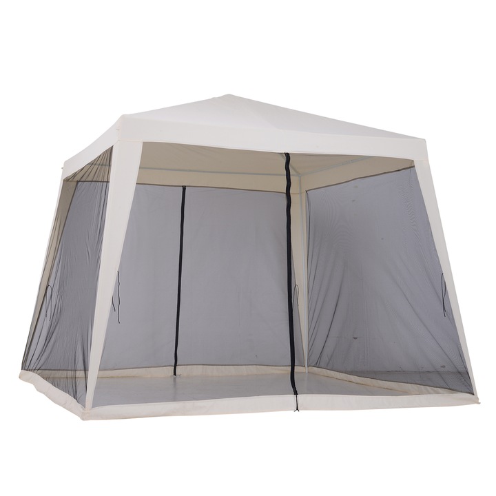 Градинска шатра Outsunny, Водоустойчива, Странична мрежа, Стомана, Полиестер, 3 x 3 x 2.45 м, Бежов