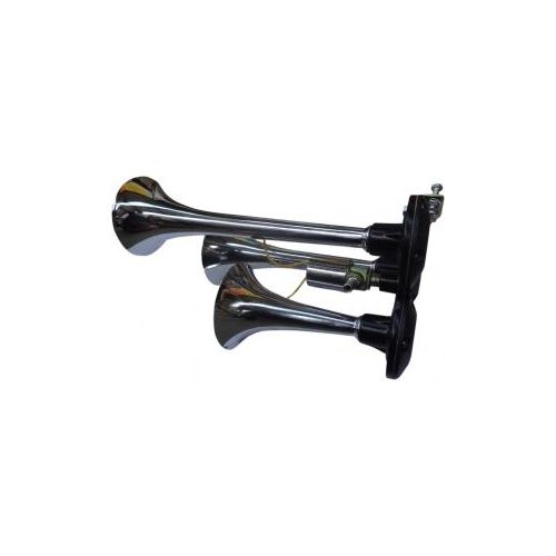 Claxon auto AutoLux, 12V, 300/230/170mm, 3 trompete, crom, fara compresor