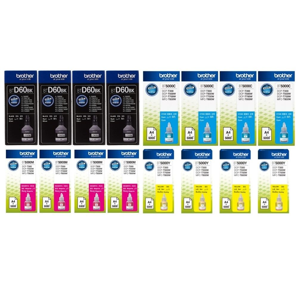 Set Flacon cerneala Brother Original 4x BTD60BK Negru 4x BT5000C Cyan 4x BT5000M Magenta 4x BT5000Y Galben 86000 pagini