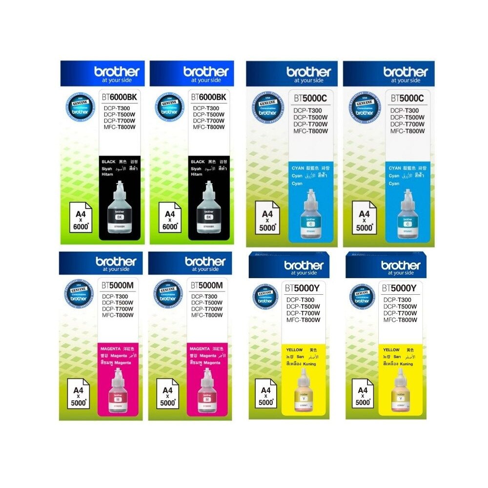 Set Flacon cerneala Brother Original 2x BT6000BK Negru 2x BT5000C Cyan 2x BT5000M Magenta 2x BT5000Y Galben 42000 pagini
